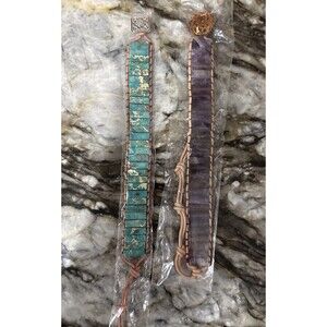 Two Colorful Purple & Green/Teal Woven Braided Beaded Bracelets Adjustable